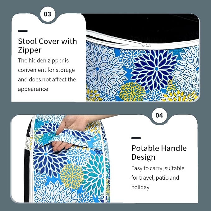 Inflatable Ottoman Stool D21 xH9 for Outdoor/Indoor Use, Water Repellent Patio Foot Rest Stool with Portable Handle,Round Pouf Ottoman Suitable for Garden,Deck and Camping - Dahlia Blue