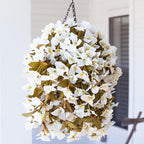 Bougainvillea Artificial Fall Flowers Fake Plants for Outdoors Autumn Decoration, 3PCS Faux Silk Hanging Trailing Vines with Baskets UV Resistant Realistic for Front Door Patio Balcony, Fall White