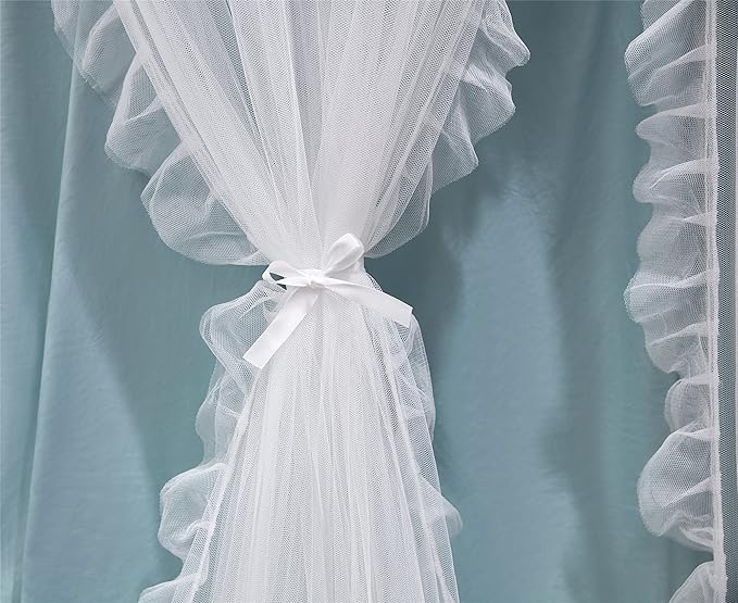 VETHIN Double Layer Princess Round Dome Canopy Bed Curtain for Girls Adults,Children Dreamy Mosquito Net,Cute Bedroom Decoration Castle Play Tent Reading Nook Canopies (Dome-Green/White)