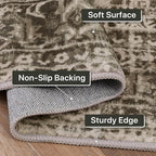 Area Rugs 8x10 for Living Room Bedroom, Vintage Machine Washable Stain Resistant Rug, Large Soft Low Pile Sage Charcoal Foor Mat with Non Slip Backing for Dining Room