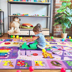 Kids Rugs for Playroom Bedroom Classroom Nursery, Non-Slip and Washable Rugs for Children Toddlers Girls, Educational and Fun Rug Carpets with ABC Alphabet Animals Shapes, 3x5, Purple