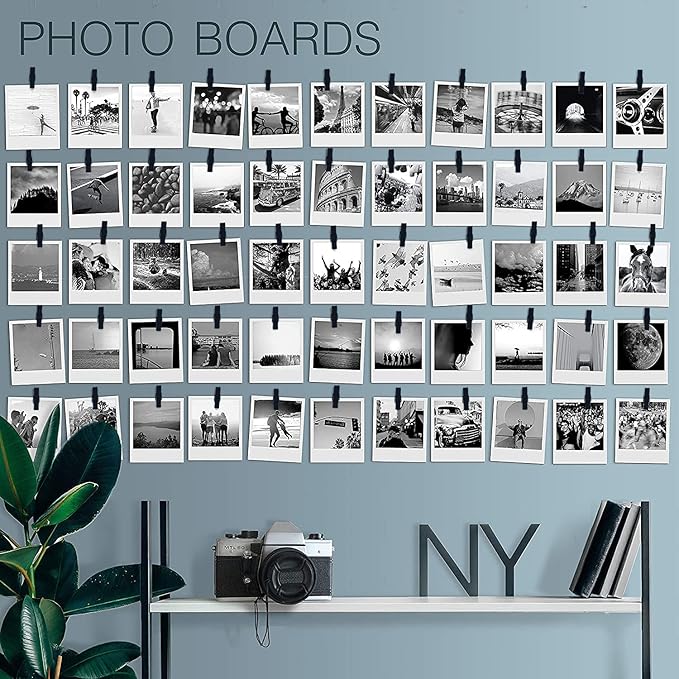 20 Pack Mini Self Adhesive Clips for Pictures - Black Wood Clip Photo Holders for Wall, Poster Hanger, Photo Cards Hanging Display Board & Picture Boards, Artwork Photos Holders Card Room Decor