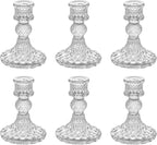 6 Pack Glass Taper Candlestick Holders, Clear Candlestick Holders, 4" H Crystal Candle Holders Decorative Candle Stand Centerpiece for Wedding, Festival, Dinning Party Table Decor