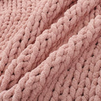 WESHIONGOO Chunky Knit Blanket Throw 40"×40" Knitted Throw Blankets for Couch Bed Fluffy Soft Blanket with Jumbo Chenille Yarn Thick 100% Handmade(Pink)