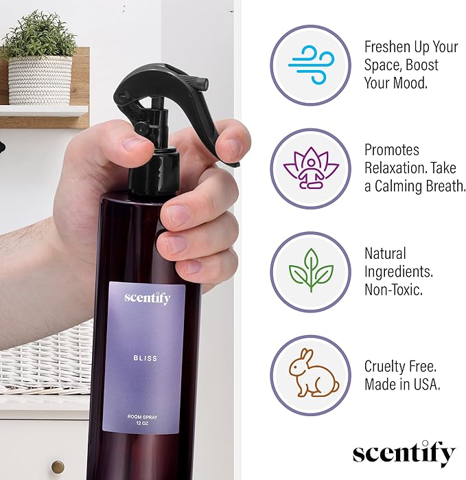 Scentify Bliss Odor Neutralizing Room Spray – Luxury Eucalyptus & Bergamot Fragrance, Instant Odor Eliminator for Home, Office & Car – 12oz