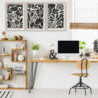 Abstract Floral Botanical Wall Art 16x11 Inch 3 Piece Black Vintage Boho Plant Flower Minimalist Wood Frame Sign Home Living Room Family Office Mid Century Print Wall Hanging Decor (White)