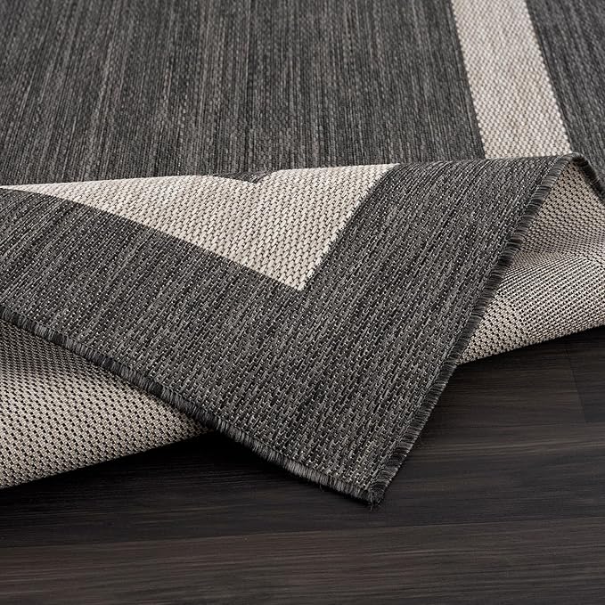 CAMILSON Outdoor Rug 10x14, Large Modern Outside Rugs for Patios Porches Waterproof Durable Washable Non-Shedding, Easy-to-Clean Indoor Outdoor Area Carpet (10 x 14, Bordered - Dark Gray/Light Gray)