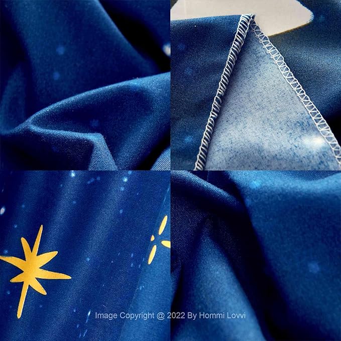 Stars Moon Print Kids Bed Canopy, Girls Princess Canopy Dreamy Room Decor, Soft Hanging Reading Nook Play Tent Canopy, Extra Large Full Size Bed Canopy with String Light