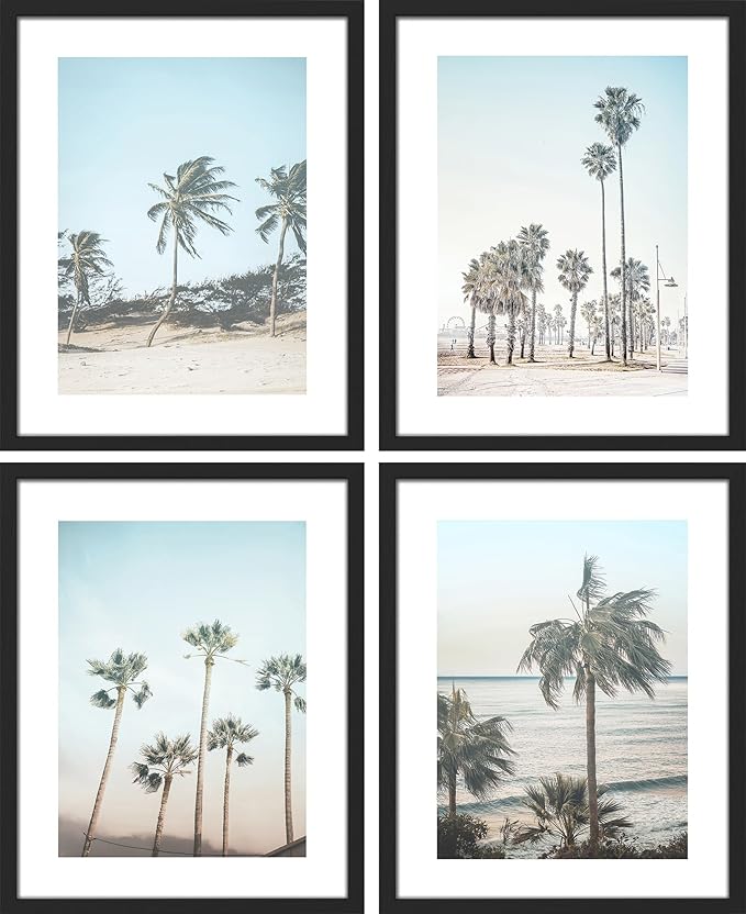 SIGNWIN Framed Washed Out Tropical Island Wall Art, Set of 4 Island Palm Tree Beach Landscapet Wall Decor Prints, Nature Wilderness Wall Décor for Living Room, Bedroom - 11"x14"Black