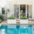 Galvanized Steel Garden Planter - White Matt Galvanized Metal Planter Box - Modern Metallic Heavy Planter - Indoor & Outdoor, Commercial & Residential (White, L36 x W12 x D16)