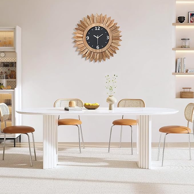 Honiway 16 Inch Wall Clocks, Rustic Wood Boho Sunburst Decorative Wall Clock Battery Operated Silent Non Ticking Farmhouse Large Wall Clocks for Living Room Kitchen Bedroom Home Decor (Rustic Brown)