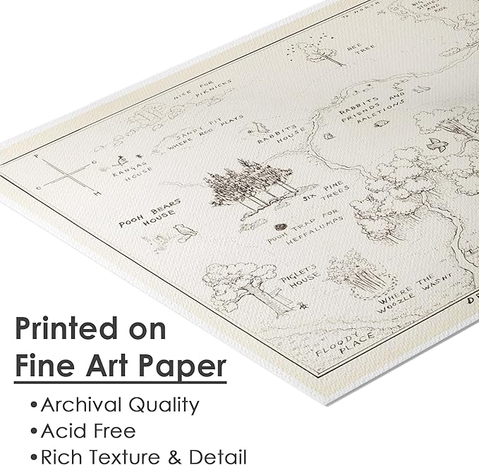 Winnie The Pooh Hundred Acre Wood Map - 8x10 Art Print (Unframed) | Neutral Nursery Decor | Kids Bedroom Wall Decor | A. A. Milne | Boys Room or Girls Room Artwork | Vintage Original Drawing