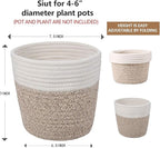 Cotton Rope Plant Basket Modern Woven Basket for 6" Flower Pot Floor Indoor Planters,Rustic Home Decor Storage Organizer H6 3/4" x W6 1/2"