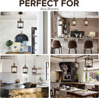 MO&OK Set of 3 Chandelier Vintage Pendant Light Fixture, Wood Color Farmhouse Wooden Metal Chandeliers, Open Frame Hanging Lighting for Diningroom,Bar,Entrance Hall,Kitchen Island H10.6 xD6.7