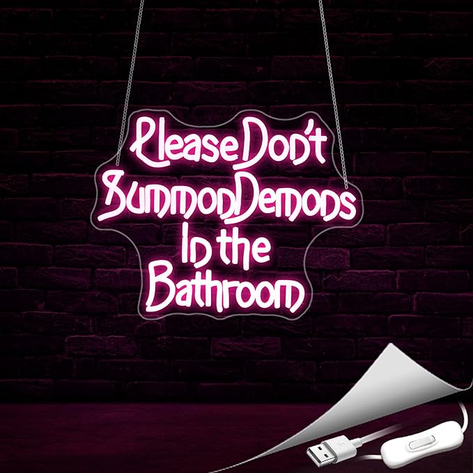 Neon Sign, Please Don't Summon Demons in the Bathroom Neon Signs for Wall Decor Neon Pink LED Signs Room Neon Light Up Signs Home Decor for Bedroom Club Party Bars Shop USB Operated