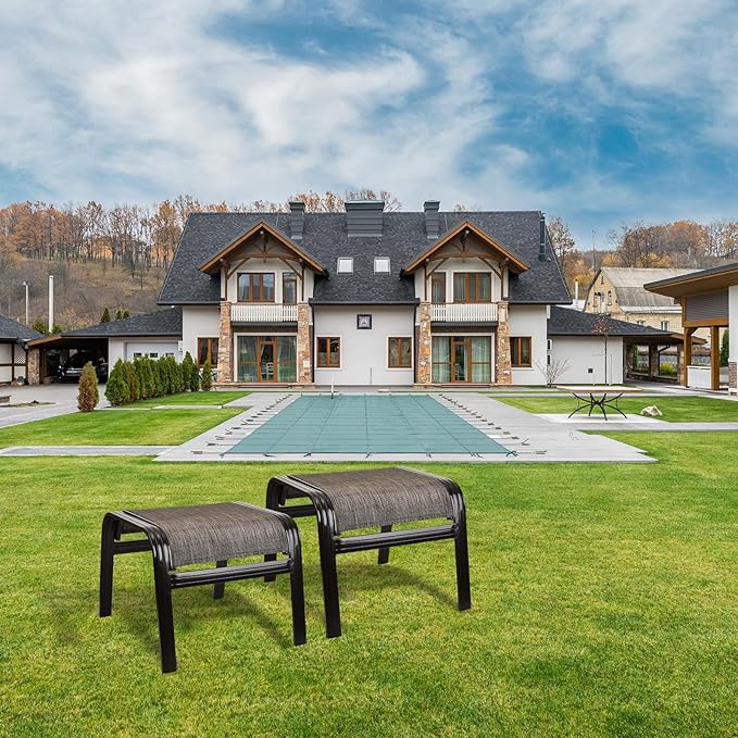 Patio Outdoor Ottoman Footstools Assembled Aluminum Footrest Side Table Small Chairs Patio Ottoman 2 Set Brown