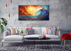 LASMOND Abstract Ocean Wall Art for Living Room Beautiful Blue Sea Wave Seawater Colorful Sky Landscape Wall Art Decor Artwork Bedroom Office (40 x 20 Inches)