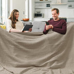 PHF 100% Cotton Waffle Blanket Oversized King 120"x120", Lightweight Breathable Extra Large 10'x10' Summer Blankets for Bed, Giant Big Luxury Aesthetic Woven Bedding for Home Decor, Simply Taupe