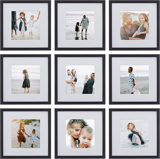 Sheffield Home 9 Piece Gallery Wall Frame Set, 12x12 in. Matted to 8x8 in. (Matte Black)