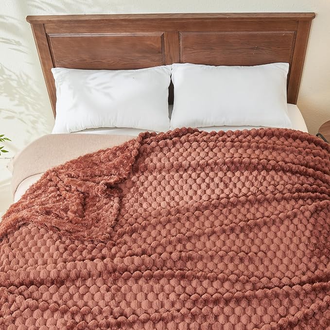 NEWCOSPLAY Super Soft Queen Blanket Coffee Premium Silky Flannel Fleece 3D Clouds Stylish Jacquard Lightweight Bed Blanket All Season Use 350GSM (Coffee, Queen(90"x90"))