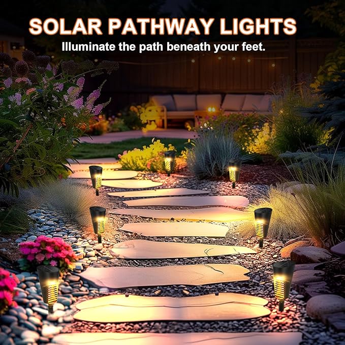Solar Lights Outdoor Pathway 12 Pack, Solar Pathway Lights Outdoor Auto On/Off Waterproof Garden Landscape Lighting for Path, Yard, Walkway, Driveway, Lawn, Patio, Outside Decor, Warm White