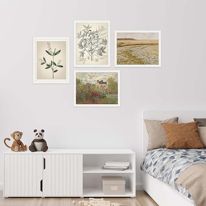 SIGNWIN Framed Poster Bathroom Decor, Wall Art Room Decor Multicolor for Living Room, Bedroom, Office Autumn Spring Rustic Flower Landscape Classic Vintage Retro Illustrations - 12"x16" White