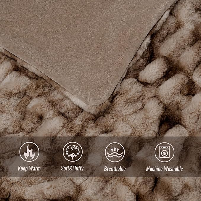Ultra Soft Luxury Faux Fur Throw Blanket for Counch,Fuzzy Fluffy Plush Warm Cozy Elegant Wrinkled Blanket for Sofa Bedroom Living Room,（50"x60",Tie-dye Coffee）