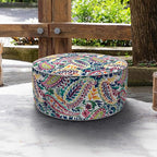LVTXIII Indoor/Outdoor Inflatable Ottoman, D31 x H14 Inch Large Round Ottoman, All Weather Foot Rest Stool, Portable Footrest for Patio, Garden, Camping and Home - Vigour Paisley