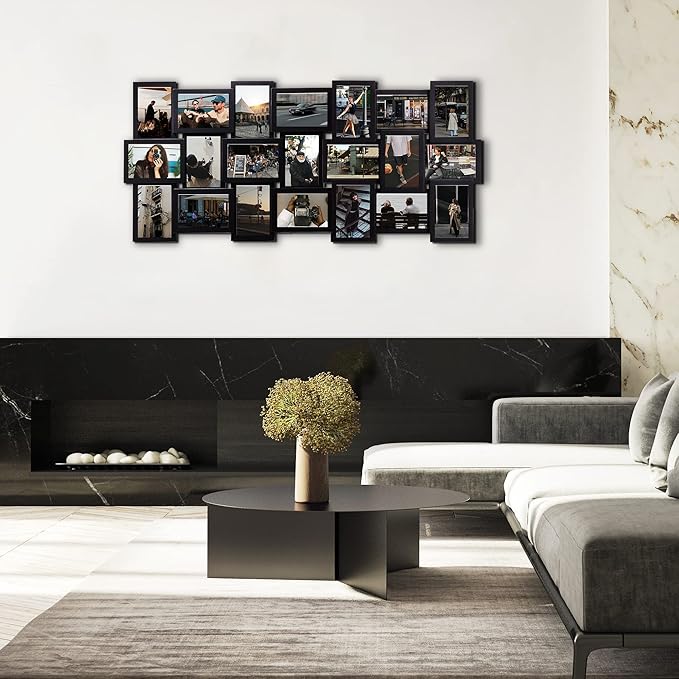 Jerry & Maggie 4X6 Collage Picture Frames for Wall Decor, 21 Opening Collage Wall Hanging for 6x4 Photo, Multi Picture Frame Set with One-piece Design Black