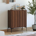 3More Accent Cabinet with 2 Doors,Sideboard Buffet Cabinet with Iron Legs and Adjustable Shelf,3D Lattice Design for Living Room, Entrance, Dining Room,Walnut