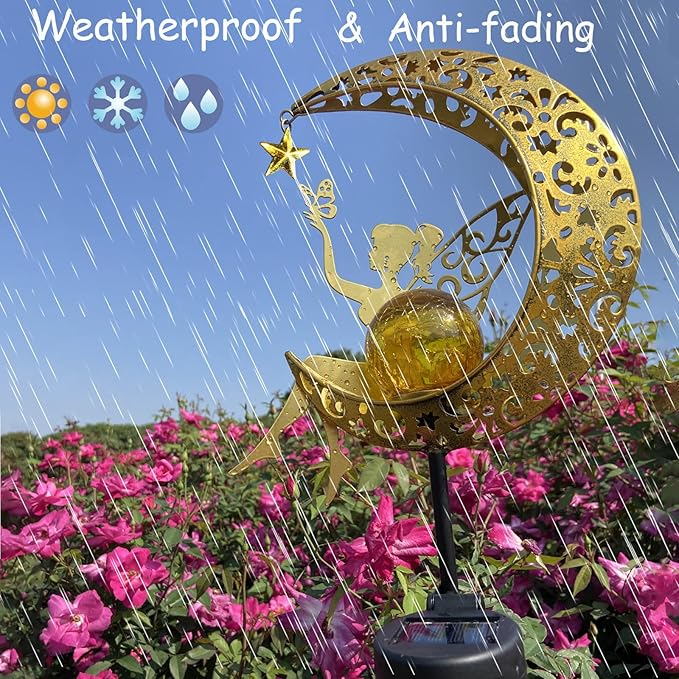 Solar Fairy Garden Decor for Outside,Solar Garden Lights Outdoor Decorative, Garden Statues Decor,Yard Decor,Patio Lawn Ornaments,Metal Yard Art,Unique Angel Gifts for Women,Mom Grandma,1PC