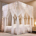 4 Corners Post Princess Curtains Bed Canopy for Girls 8 Panels Curtain- Double Layer Sheer Mesh Canopies Drapes Girls Room Decor (8P-White/White, 4P(43"x82") W+4P(43"x82") L/(King))