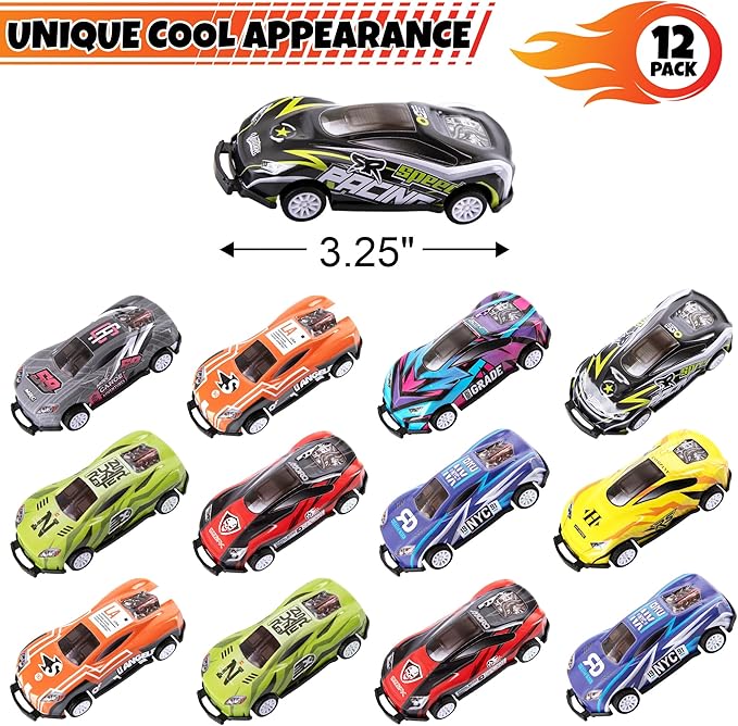 ArtCreativity Pullback Flip Cars for Kids – Set of 12 Stunt Toy Cars in 8 Designs – Diecast Mini Race Cars for Boys and Girls – Fun Retro Car Toys for Racing and Tricks