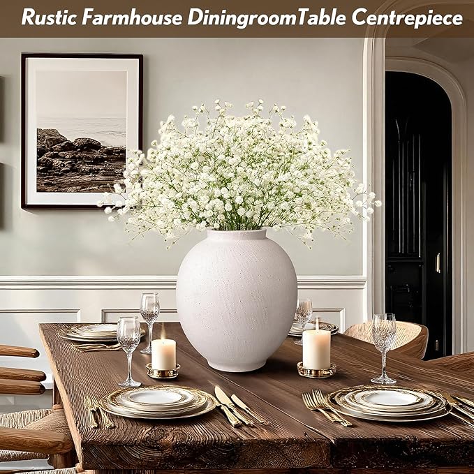 Large Ceramic Vase White Flower Vase,9.8 Inch Tall Big Vase for Home Decor,Minimalist Farmhouse Decorative Vase for Living Room,Dining Table,Bedroom,Kitchen,Entryway,Christmas