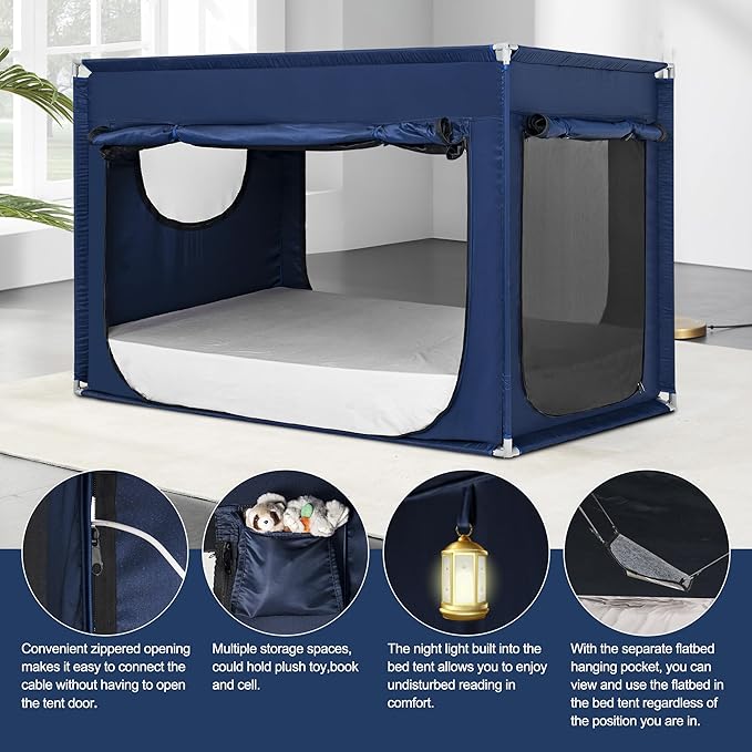 Bed Canopy Portable Blackout Bed Tent Privacy Tent for Adult Indoor Sleeping with 3 Doors, Storage Bag