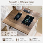 Farmhouse Nightstand with Charging Station, 18" End Table with 2 Drawers Storage, Wood Side Table w/Roman Column, Bedside Cabinet for Bedroom, Living Room, Antique White