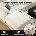 118" Cloud Couch Oversized Modular Sectional Sofa for Living Room,Modern Sofa with Deep Seat，V Shaped Boneless Couch,Comfy Upholstered Corduroy Couches for Apartment, Studio, Office,Bedroom，White
