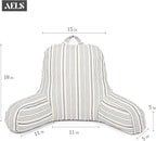 AELS Large Reading Pillow Replacement Cover with Arms and Pockets, 18" Beige with Gray Stripes Textured Linen Backrest Pillow Cover Fits Standard Size Pillows (Cover ONLY)