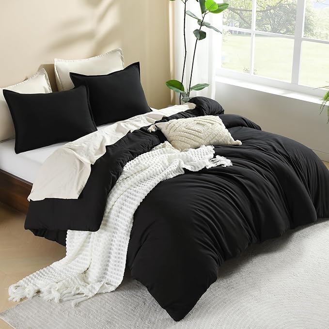 Litanika Comforters Black Oversized King Size, 3 Pieces Lightweight Solid Bedding Comforter Set, All Season Fluffy Bed Set (120x98In Comforter & 2 Pillowcases)