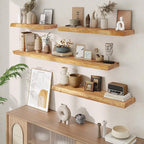 Floating Shelves, 8" Deep Rustic Solid Wood Wall Mounted Floating Shelves, Wall Shelves with Invisible Bracket for Living Room Bathroom Bedroom Kitchen, 36 Inch Set of 2, Natural