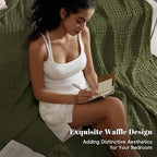 PHF 100% Cotton Waffle Weave Blanket Twin Size, Soft Lightweight Breathable Cozy Summer Blankets for Bed, Luxury Aesthetic Woven Bedding for Home Decor, 66"x90", Capulet Olive