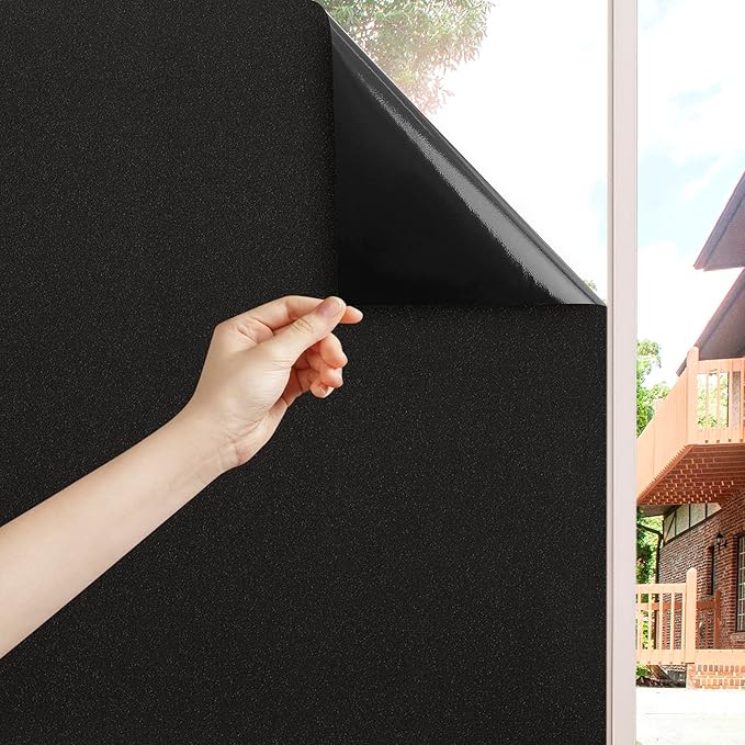 Volcanics Blackout Window Film, Privacy Frosted Sun Blocking Black Window Cover Room Darkening Window Tint for Home Static Cling 100% Light Blocking 23.6 x 78.7 Inches