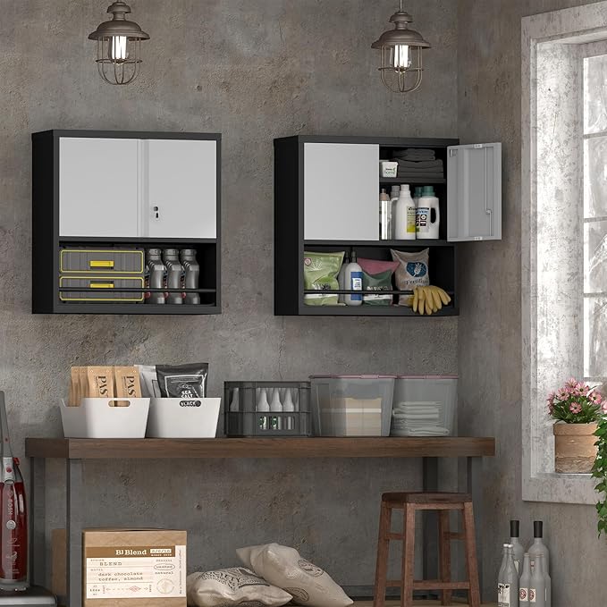 Garage Cabinets,Metal Storage Cabinet with Locking Door,Lockable Wall Mount Cabinet for Storage,Hanging Cabinets for Garage,Kitchen,Office