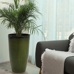 Worth Garden 23.5" H. Large Plastic Planters - Set of 2 Gradient Green Glossy Smooth Finish - Tall Plant Pots for Indoor & Outdoor Use - Decorative Lightweight Flower Pots for Front Porch, Patio, Deck