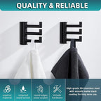 Angle Simple Swivel Towel Hooks for Bathroom, SUS 304 Stainless Steel Foldable 3 Arms Robe Towel Holder, Shower Wall Coat Hooks, Matte Black, 2 Pack