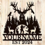 Personalized Deer Forest Name metal Signs,Custom Shed Metal Wall Decor,Black Deer Metal Wall Art Decor,Deer Home Metal Signs Plaques,Outdoor wall Decorative Signage (Style D)