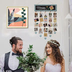 Picture Frames Collage Display Board with 30 Clips - Multi Photos Cards Organizer with Adjustable Twines and Magnetic Blackboard - DIY Wall Decor Hanging Picture Holder 15.7x5 Inches