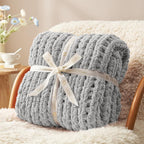 Amélie Home Chunky Knit Throw Blanket for Couch, Soft Chenille Crochet Blanket for Sofa, 50"x60", Light Grey