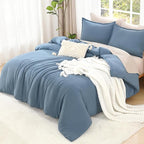 Litanika Comforters Queen Size Set Grayish Blue, 3 Pieces Lightweight Solid Bedding Comforter Set, All Season Fluffy Bed Set (90x90In Comforter & 2 Pillowcases)