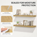 Floating Shelves for Wall, 36" W x 8" D x 1.5" H, Wooden Wall Mounted Display Shelves with Invisible Brackets for Living Room, Bedroom, Bathroom, Kitchen Decor and Storage, Set of 2, Oak